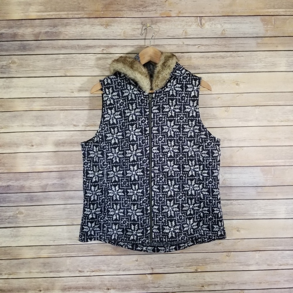Talbots Women's Vest Fair Isle Navy And White